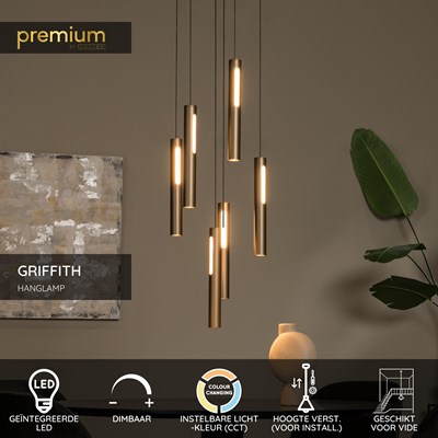 Lucide GRIFFITH - Hanglamp - Ø 38 cm - LED Dimb. - CCT - 6x6W 2700K/4000K - Geschikt voor vide en hoge plafonds - Brons | Premium